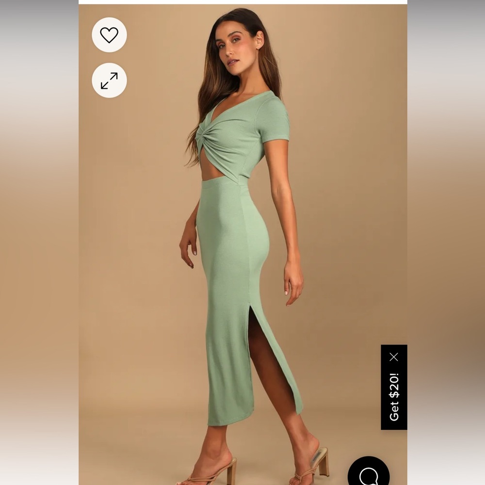 LuLus Style Twist Sage Green Twist Front Cutout Midi Dress